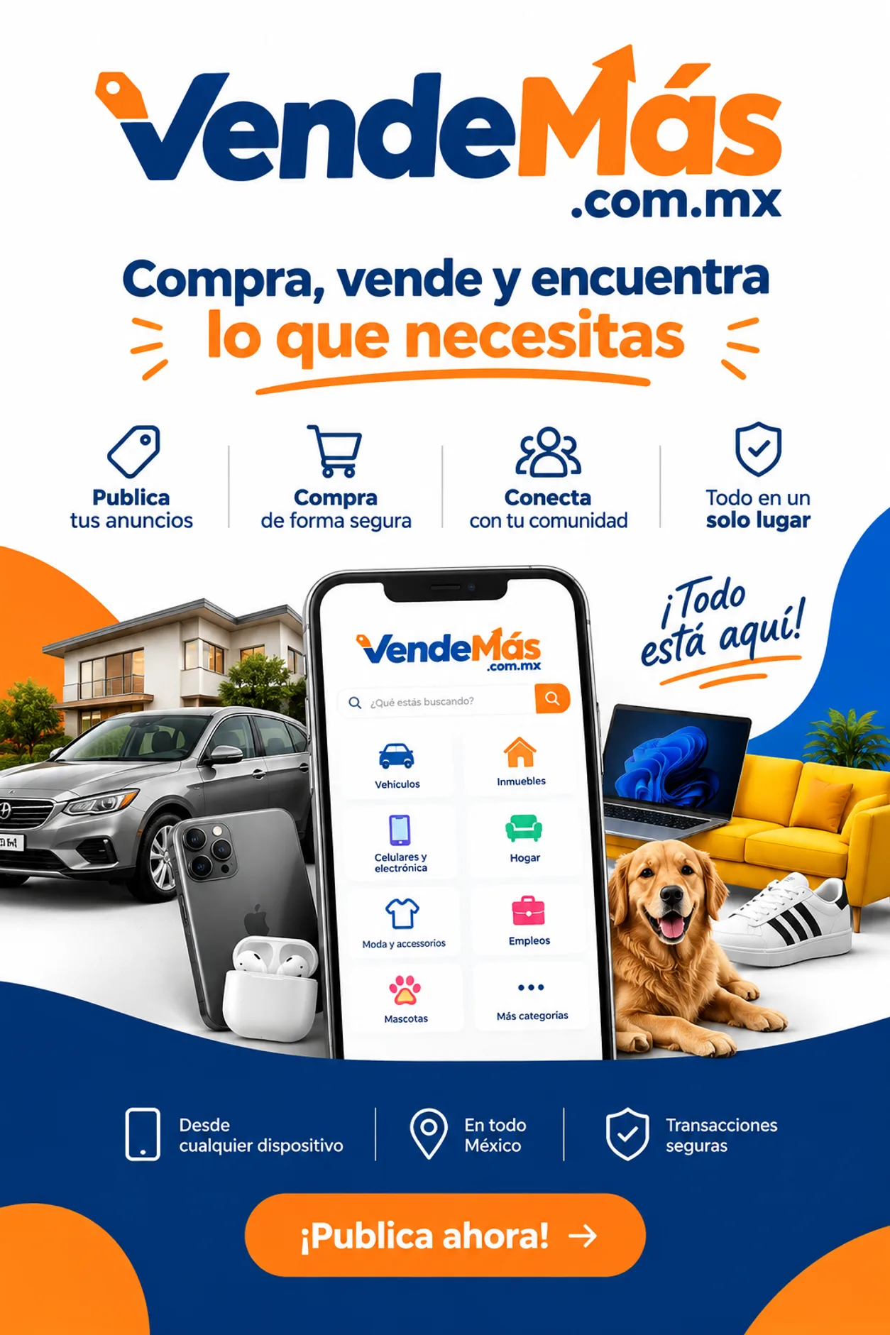 VendeMás.com.mx: compra, vende y encuentra lo que necesitas. Publica tus anuncios, compra de forma segura y conecta con tu comunidad. Vehículos, inmuebles, celulares y electrónica, hogar, moda, empleos y mascotas.